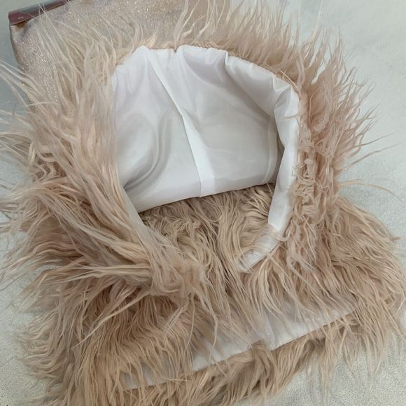 Christmas Tree Skirt Pink Shimmer Shaggy Fluffy Faux Trim Elegant Bottom Decor - Picture 4 of 7